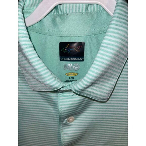 Greg Norman ML75 Play Dry Mint Green Striped Polo Shirt L/G - Picture 4 of 8